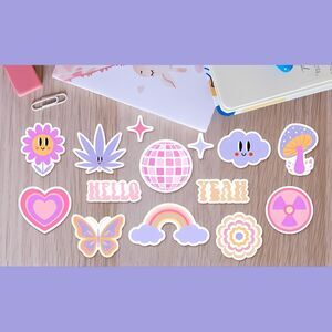 14-Piece Retro Groovy Y2K Sticker Bundle – Aesthetic 2” Stickers